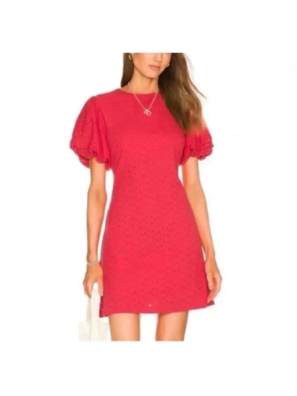 Free people Apricot Rose Eyelet Puff Sleeve Open Back Mini Dress Red